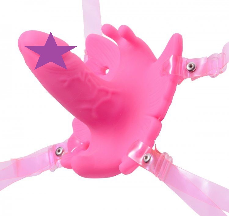 This smooth silicone butterfly lets you enjoy a hands-free o... Frisky - Monarch Remote 10 Mode Silicone Strap On Vibe - Pink photo-2