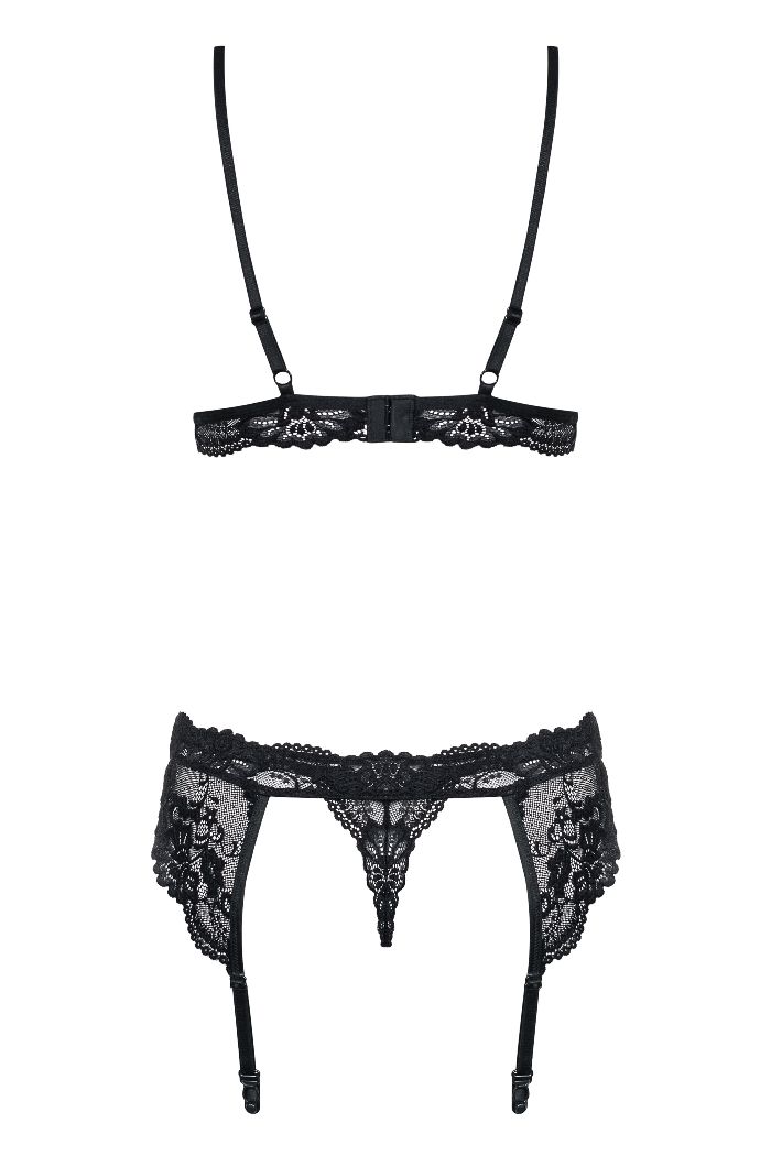 Black lace, beautiful motifs and tempting cut – that’s your ... Obsessive - 810-SEG Set 3-pcs - Black - L/XL photo-6