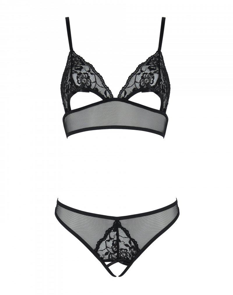 Passion - Christa Set w Open Bra - Black - L/XL photo-3