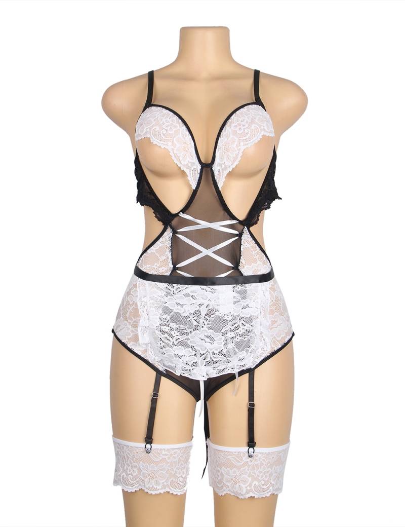 White Lace Sexy Garter Belt Maid Costume with Leg Ring
Mate... Ohyeah - Maid Costume w Garters - Black - XL photo-9