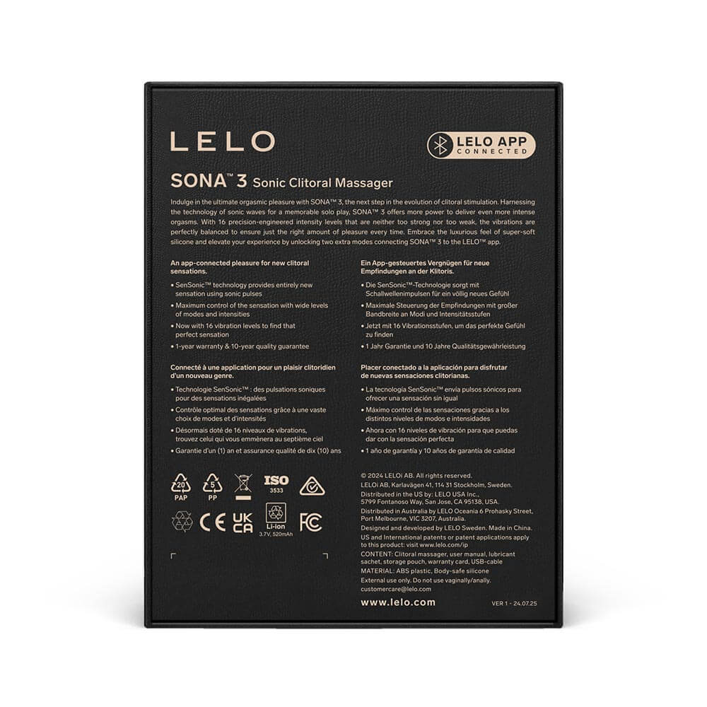 Lelo Sona 声波脉动阴蒂按摩器第三代结合了创新的SenSonic™技术,为女性提供无与伦比的刺激体验。具... Lelo - Sona 3 Clitoris Massager - Violet Dusk 照片-8