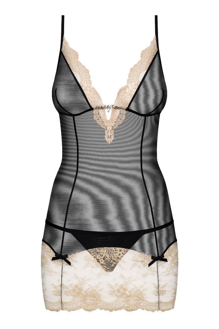 Are you dreaming about an exceptionally sexy and adorable lo... Obsessive - Bisquella Chemise & Thong - Black - XXL photo-5