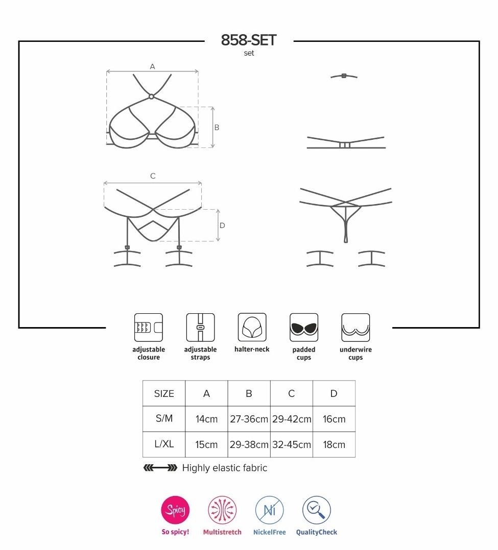 Obsessive - 858-SET-1 內衣 3件套裝 - 黑色 - S/M 照片-9