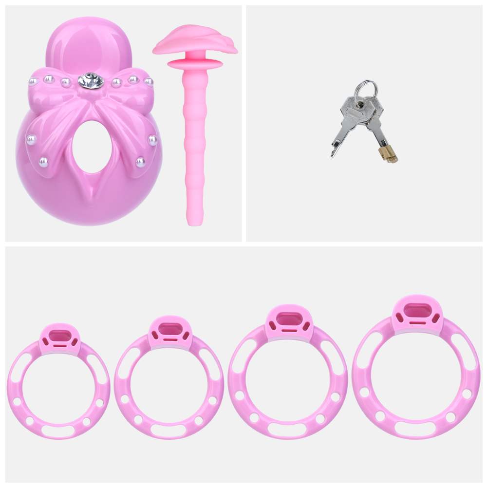FAAK - Bow Chastity Cage w Cock Plug - Pink photo-23