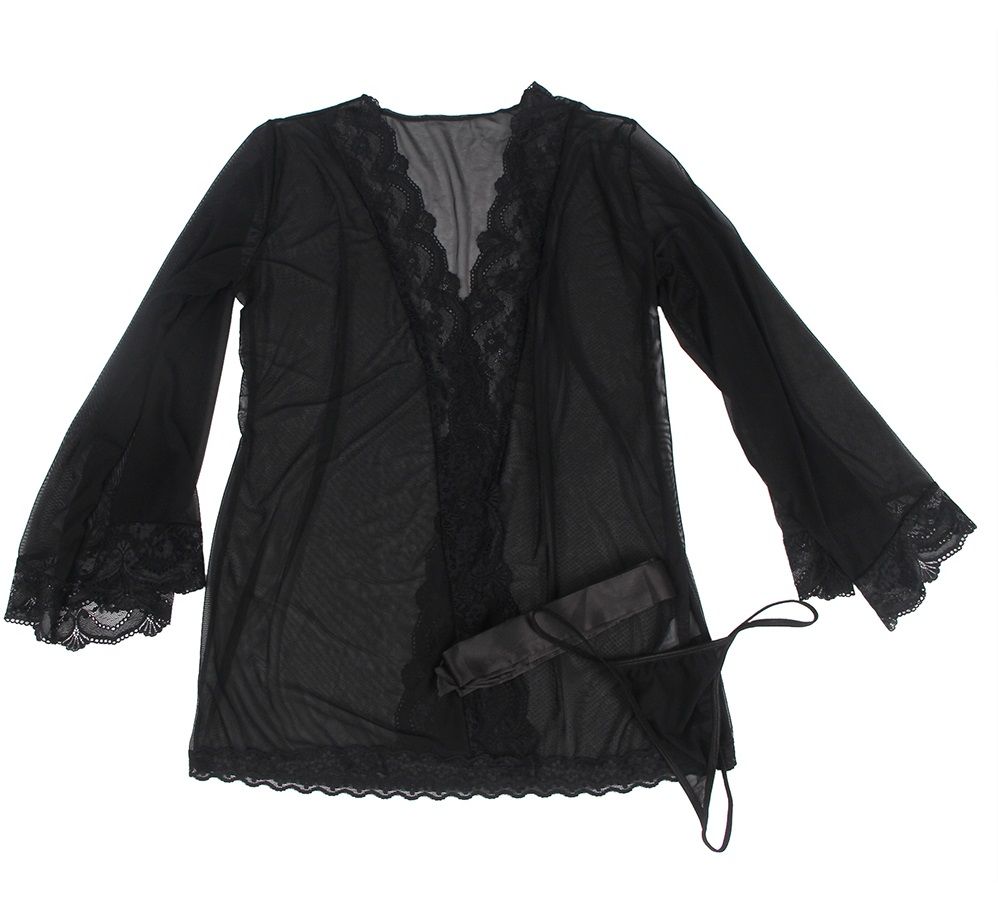 Long sleeve mesh sleepwear elegance robe with belt
Material... Ohyeah - Romantic Robe - Black - XL photo-11