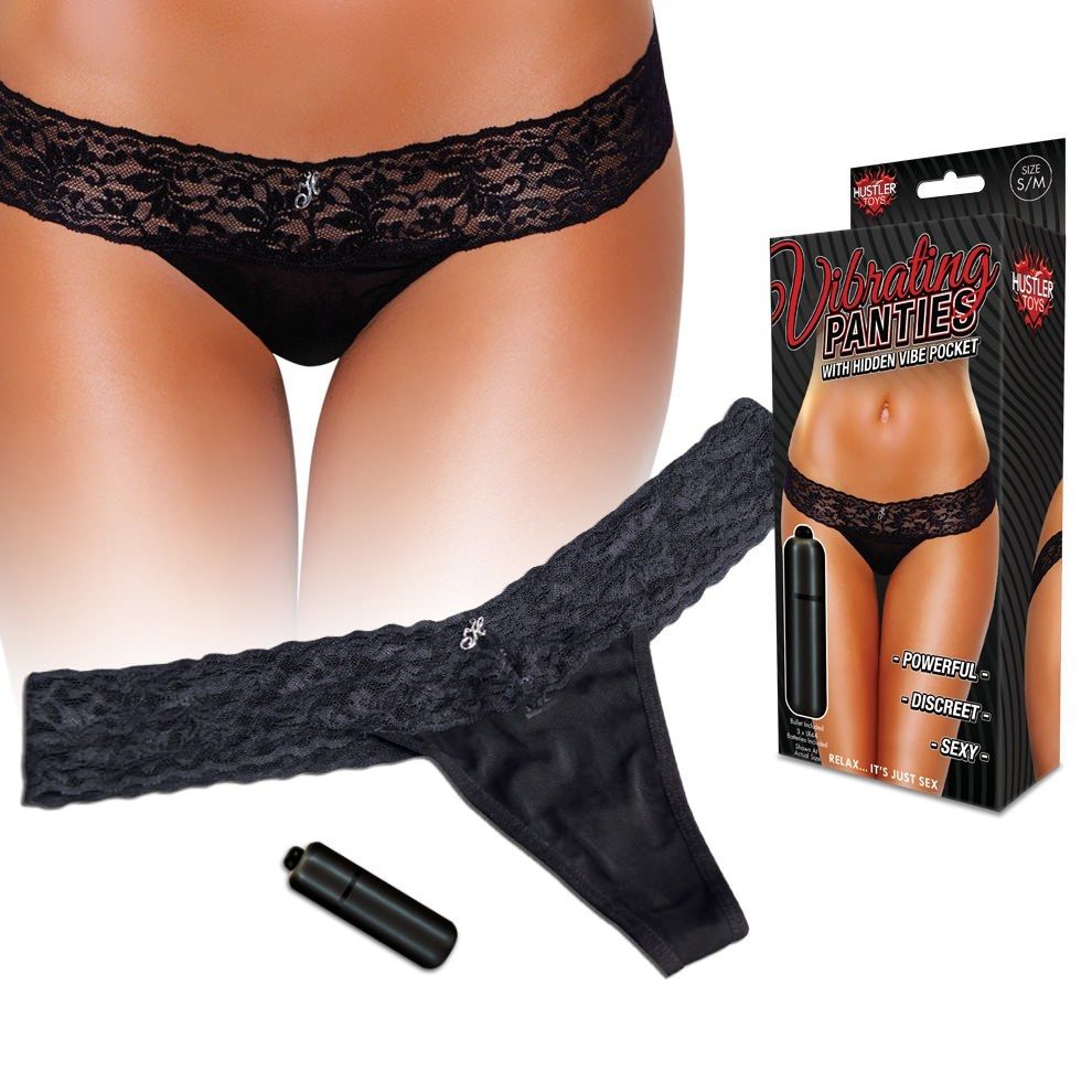 Hustler - Vibrating Lace Thong - Black - ML photo-5