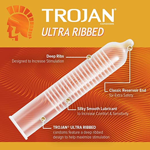 Trojan™ Ultra Ribbed condoms feature deep ribs to provide en... (arc)Trojan - Ultra Ribbed 12's Pack photo-4