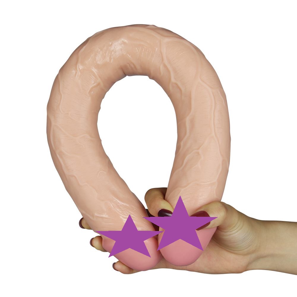 Realistic double ended dildo for solo and shared play for bo... Lovetoy - King Size Slim Ultra Double Dildo - Skin photo-2