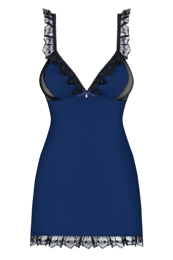 Something special is right here and it wants to be yours. Wh... Obsessive - 825-CHE-6 Chemise & Thong - Navy Blue - S/M photo-7