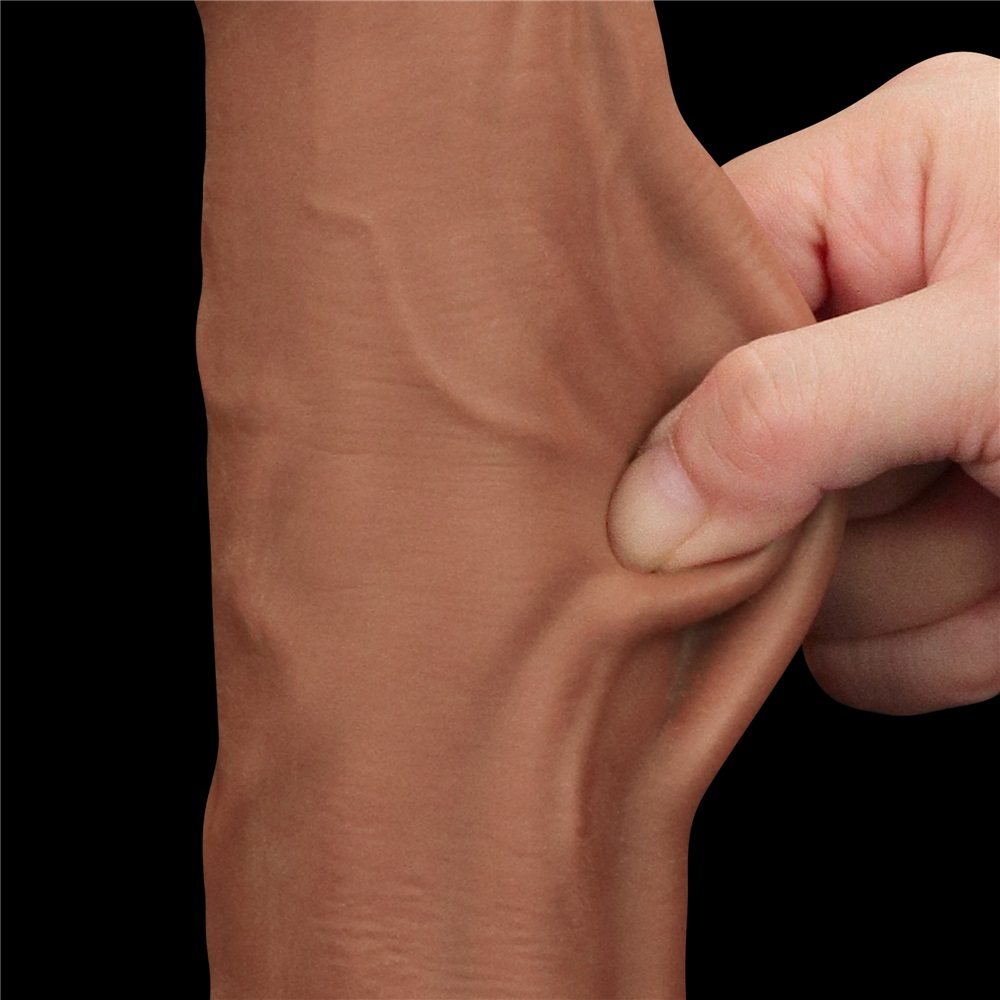 Made of realistic dual-layer sliding-skin material for Iifel... Lovetoy - 11.5" Sliding Skin Dildo - Brown photo-6
