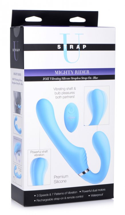 Equip yourself with this velvety, double ended strapless str... Strap U - Mighty Rider 10X Strapless Strap-on - Blue photo-8