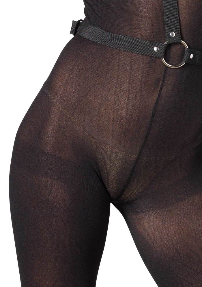 Leg Avenue - Bondage Harness with Ring and Detachable Leash - Black photo-2