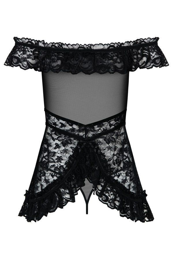 You planned this evening exactly. You bought candles and win... Obsessive - Flores Chemise & Thong - Black - S/M photo-5