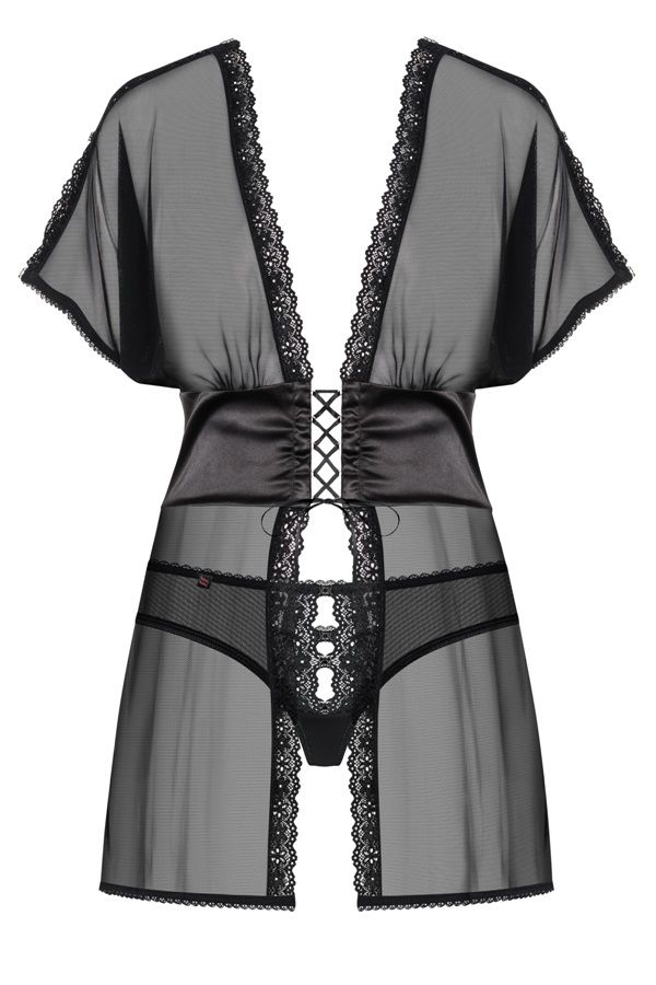 Satin fabric, sexy lacing and unique details. You’ve found s... Obsessive - 868-BAB-1 Babydoll & Thong - Black - S/M photo-7