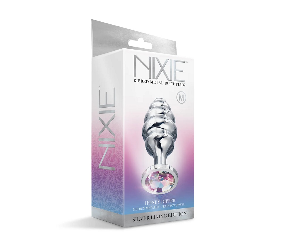 Add a little luxury to your rear with the NIXIE Honey Dipper... Nixie - Honey Ribbed Metal Butt Plug M - Rainbow photo-4
