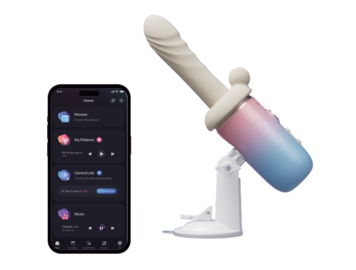 Designed to deliver targeted internal and external stimu... Lovense - Spinel APP Thrusting & Heating Dildo - Blue & Pink photo-7