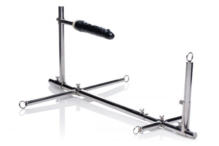 Master Series - Imprisoned Metal Stockade with Dildo - Black photo-5