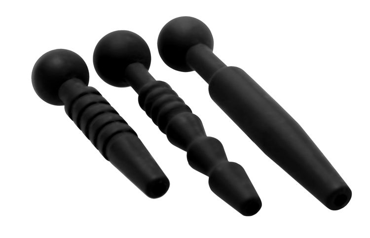 Delve into urethral play with three options of different tex... Master Series - Dark Rods 3 Piece Penis Plug Set - Black photo-2
