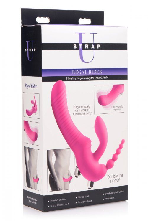Ergonomically designed for the female body, this strapless s... Strap U - Regal Rider Vibrating Strapless Strap-on Triple G Dildo - Purple photo-6