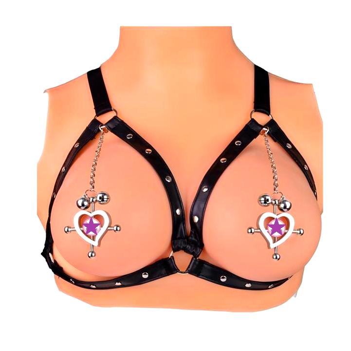 FAAK - Heart Screw Nipple Clamps Belt - Black photo