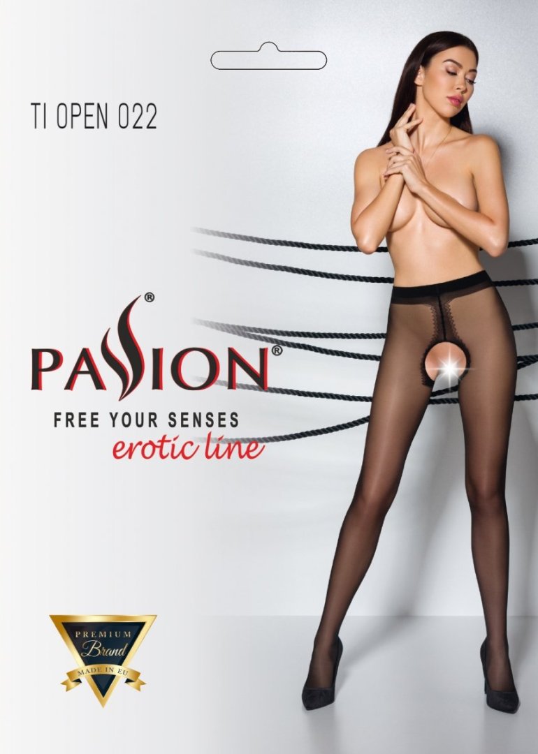 Elegant tights with a cut between the thighs and an interest... Passion - Tiopen 022 Pantyhose - Black - 1/2 photo-5