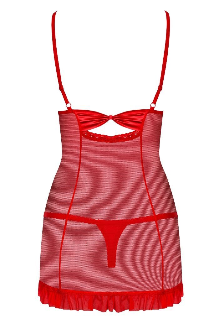 Wanna put on something incredibly sexy? Here you are! Glossy... Obsessive - 827-CHE-3 Chemise & Thong - Red - L/XL photo-6