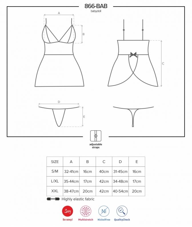 Obsessive - 866-BAB-1 Babydoll & Thong - Black - S/M photo-8