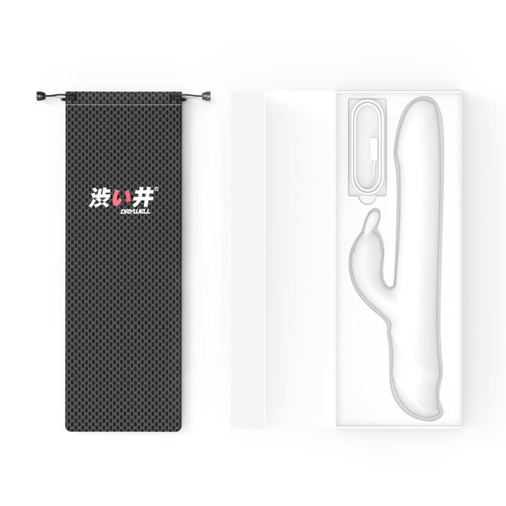 This dual-action rabbit vibe rotates and thrusts on your G-s... Drywell - Rotating & Thrusting Rabbit Vibrator - White photo-12
