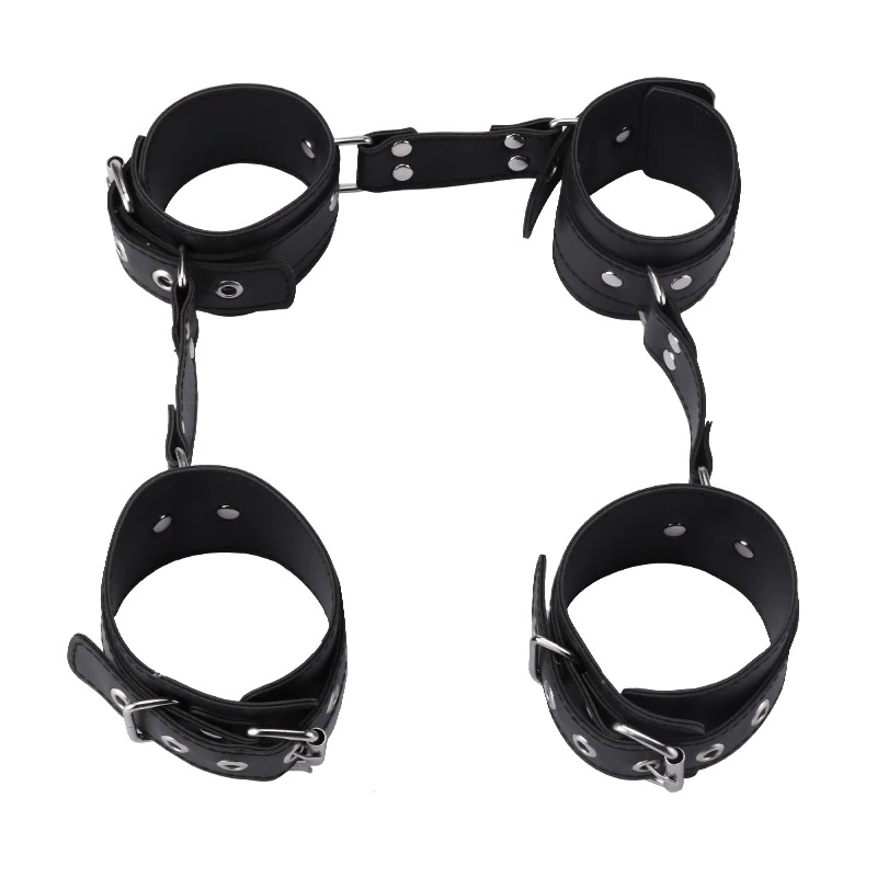 PU Leather handcuffs and ankle cuffs restraints MT - Hands to Ankle Restraint - Black photo-2