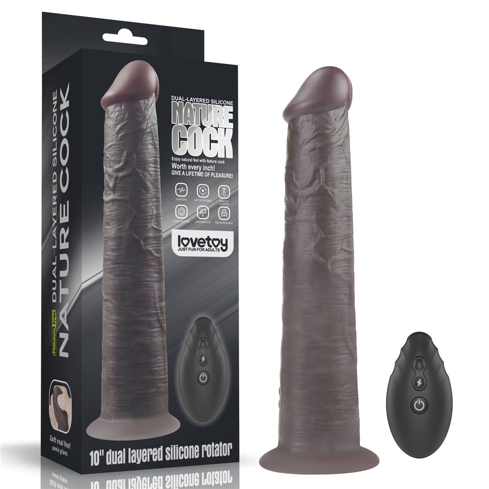 Incredibly lifelike with a dual-layered shaft and realistic ... Lovetoy - 10" Dual Layered Rotator Dildo - Brown photo-17