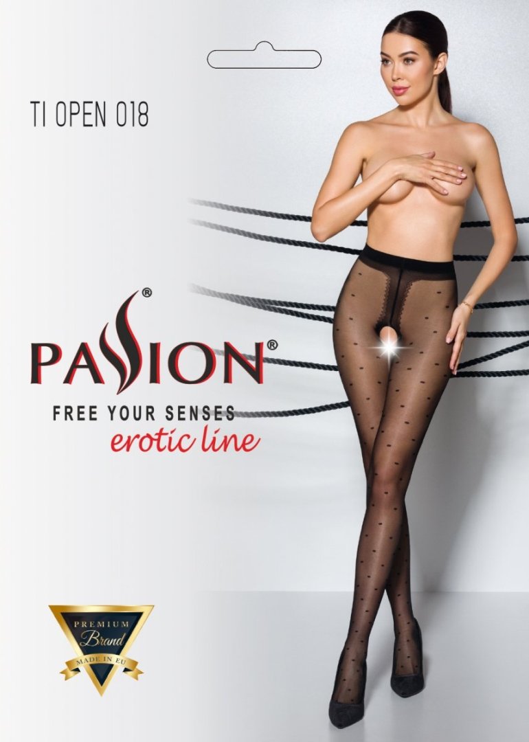 Elegant tights with a cut between the thighs and an interest... Passion - Tiopen 018 Pantyhose - Black - 1/2 photo-5