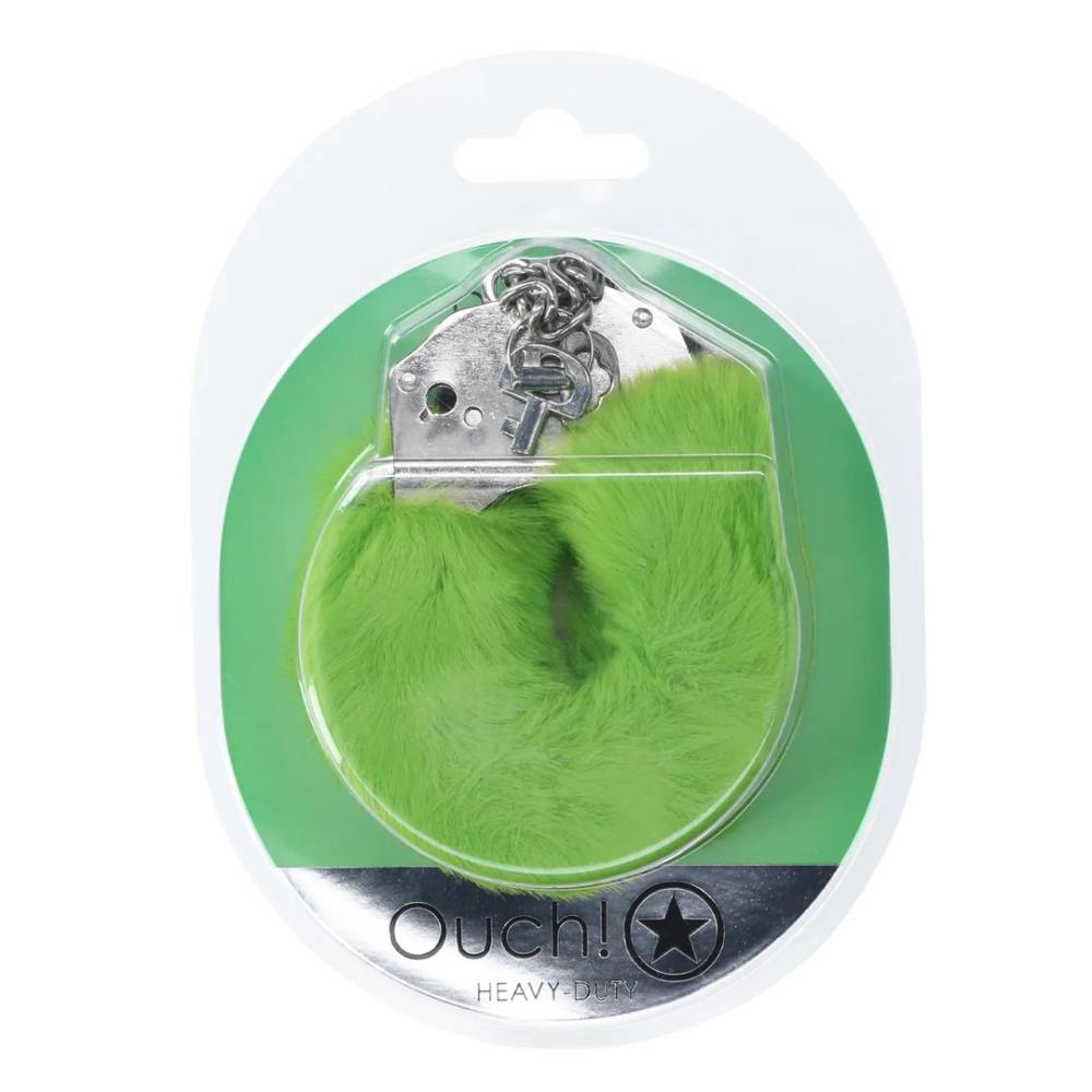 Enhance your intimate moments with these playful, Heavy-duty... Ouch - Heavy-Duty Fluffy Hand Cuffs - Creen photo-2
