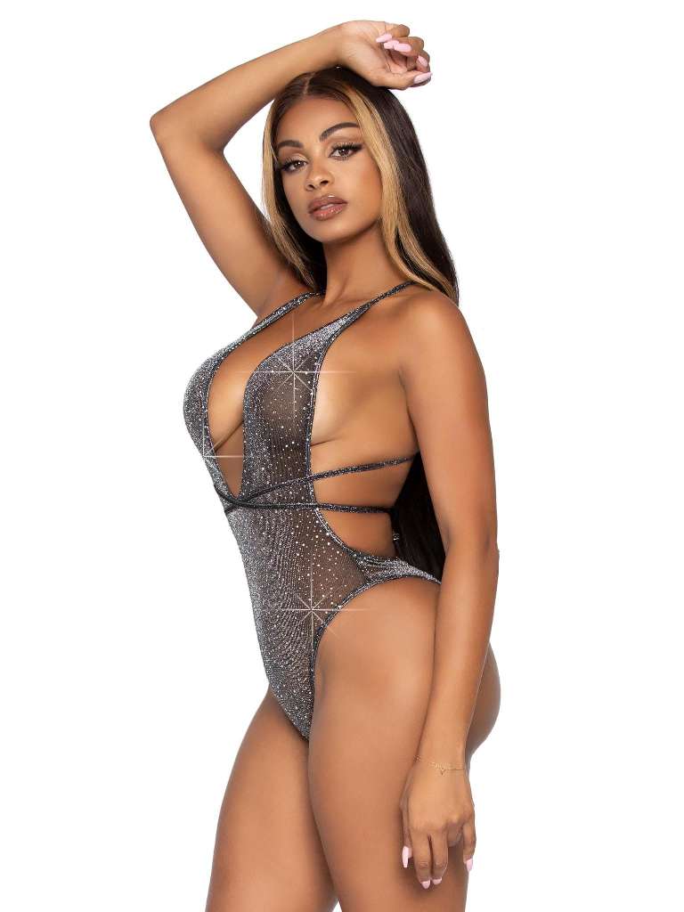 Leg Avenue - Convertible Rhinestone Teddy - Black/Silver photo-3