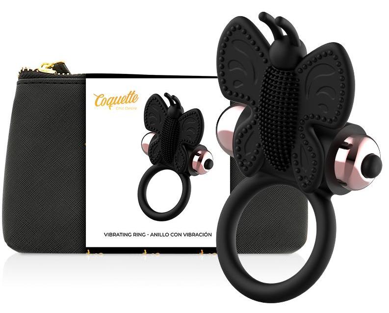 Take control of your lover's pleasure !! Take it anywher... Coquette - Butterfly Vibro Ring - Black photo-6