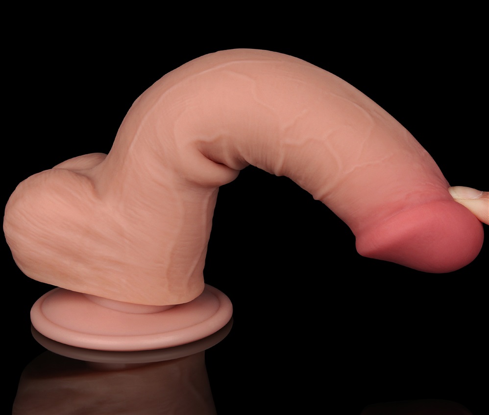 Lovetoy - 8" 附陰囊帶包皮仿真陽具 - 肉色 照片-7