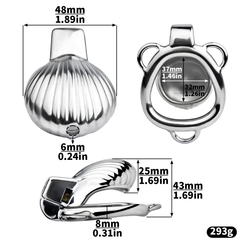 Material: 304 Stainless steel
Cage high: 50mm
Total length:... FAAK - Shell Chastity Cage 45mm - Silver photo-16
