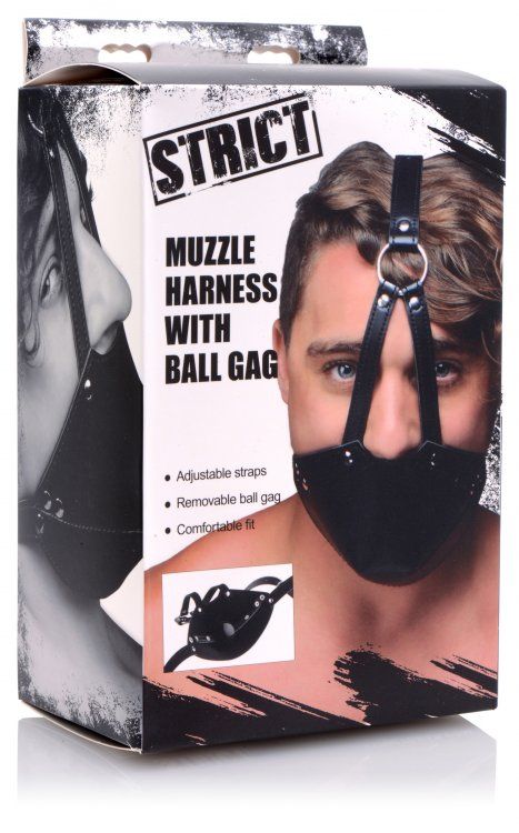 Shut up your pet with a unique muzzle gag! Wrap your slaves ... Strict - Mouth Harness with Ball Gag - Black photo-5