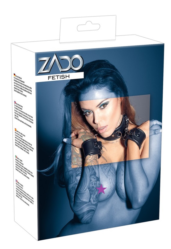 Cuff set consisting of a neck and two hand cuffs. The hand c... Zado - Leather Neck & Hand Cuffs - Black photo-4