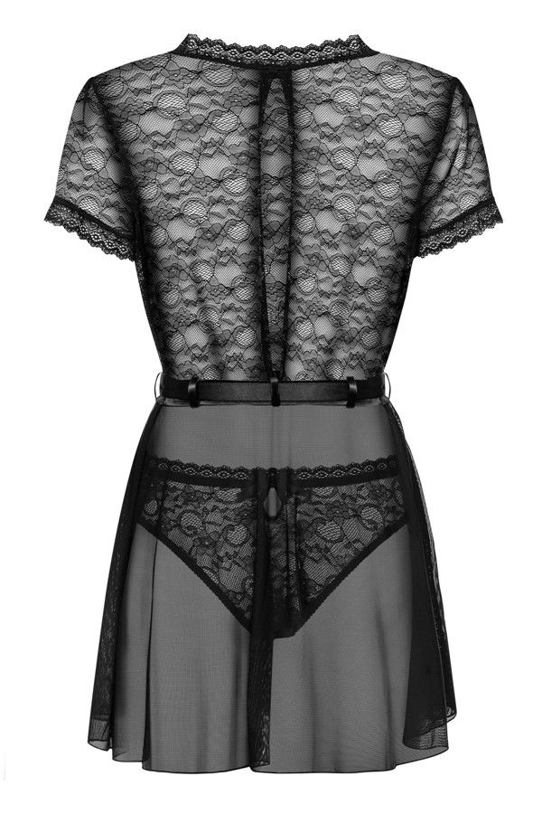 Obsessive - Swanita Robe & Panties - Black - L/XL photo