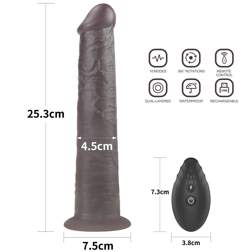 Incredibly lifelike with a dual-layered shaft and realistic ... Lovetoy - 10" Dual Layered Rotator Dildo - Brown photo-16