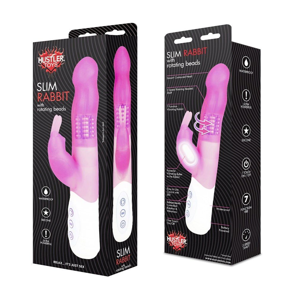 Looking for a powerful yet petite vibe? Hustler Toys brings ... Hustler - Slim Rabbit With Rotating Beads - Pink photo-3