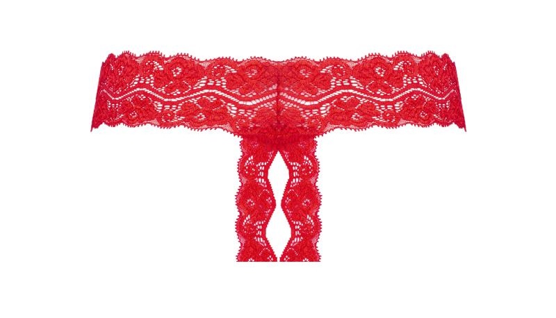 This sexy lace thong is a great fit and an open crotch. The ... Underneath - Kyra Crotchless Thong - Red - S/M photo-2