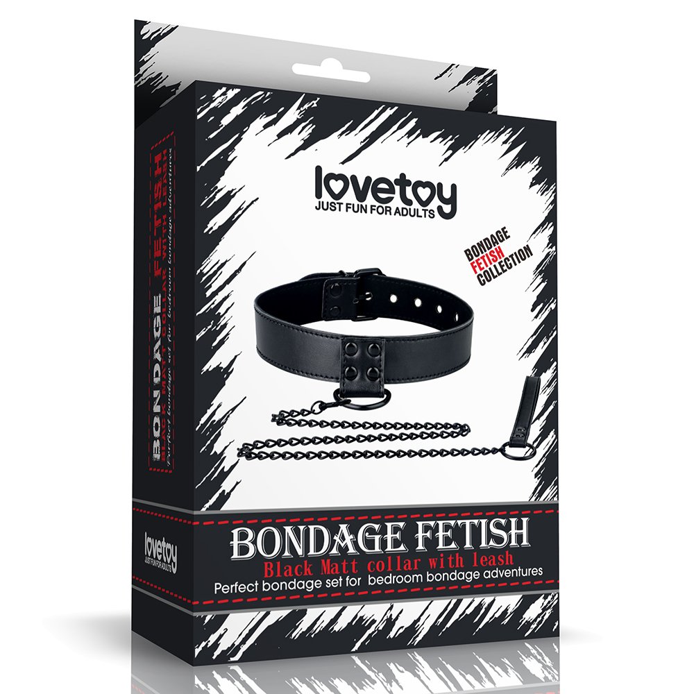 Stylish faux leather collar and lead set for animal-friendly... Lovetoy - Bondage Fetish Collar w Leash - Black photo-5