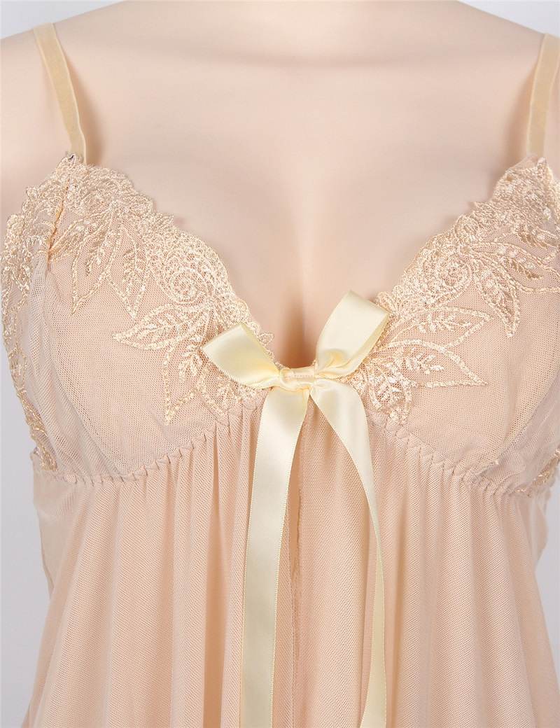 Elegant lingerie dress set with matching panties
Material&n... Ohyeah - Mesh Babydoll Set - Beige - M photo-8