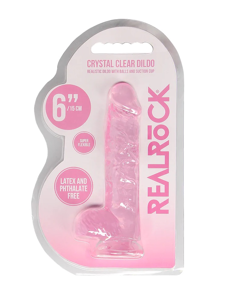 This REALROCK CRYSTAL CLEAR model has been designed with rea... RealRock - 6" Realistic Dildo w Balls - Pink photo-8