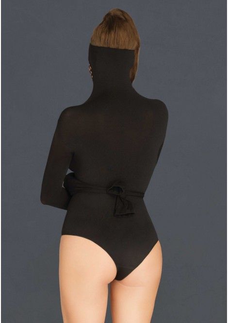 Opaque and net masked teddy with wrap around restraint sleev... Leg Avenue - Opaque & Net Masked Teddy - Black photo-2