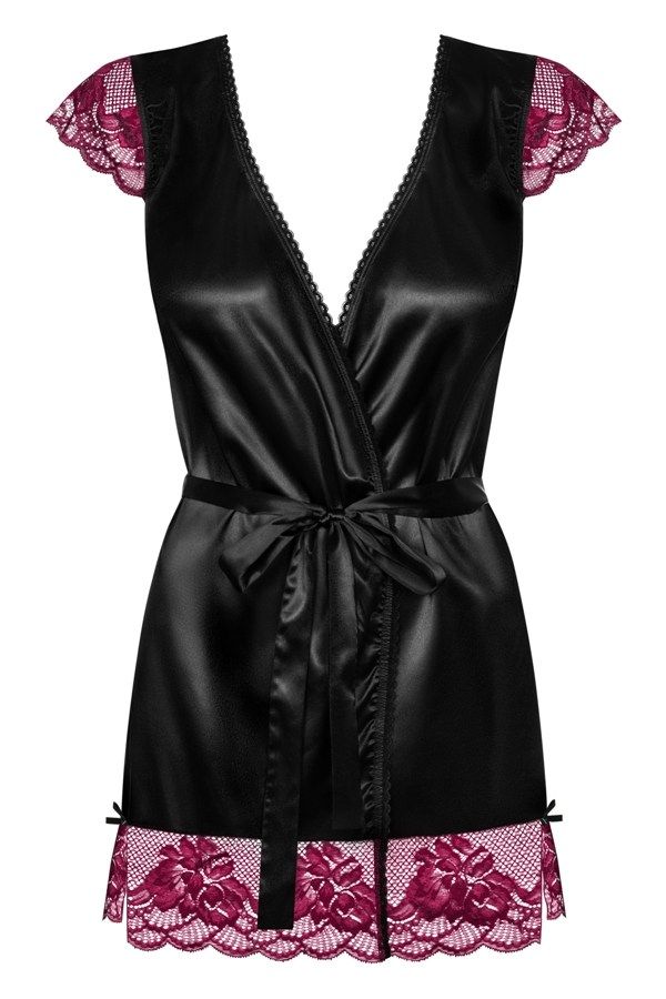 Obsessive - 842-PEI-1 Peignoir & Thong - Black - S/M photo-7