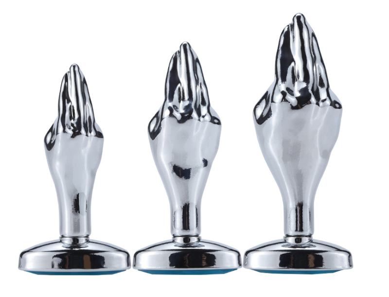 Silver palm anal plug with diamond oval bottom finished MT - Gem Anal Hand Plug S-size - Blue photo-7