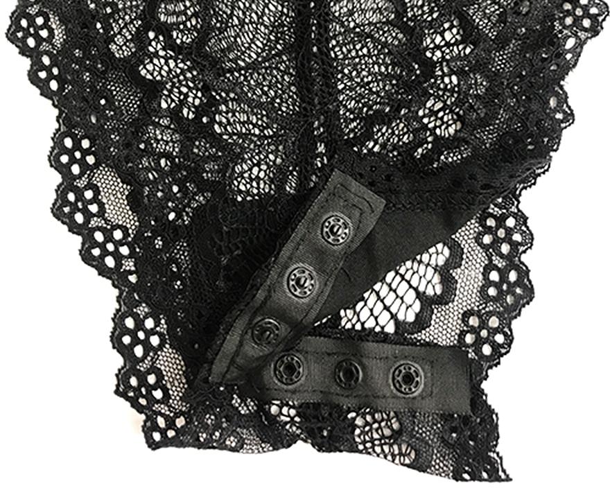 A braided string with a hard image on the elegant chest with... Crescente - Bodysuit, Lace-up Strings CR-013 M - Black photo-8