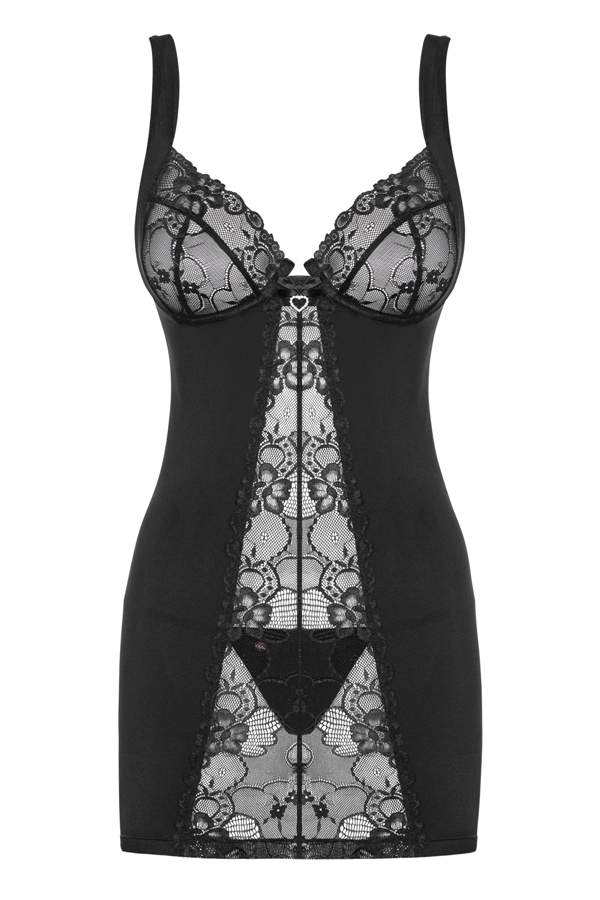 Are you ready for a big dose of pleasure? Wanna feel absolut... Obsessive - Heartina Chemise & Thong - Black - S/M photo-7